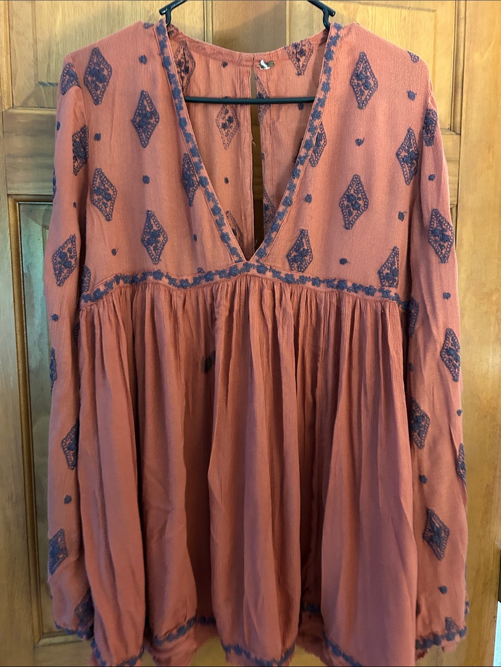 Boho Peasant Tunic with Indigo Diamond Print
